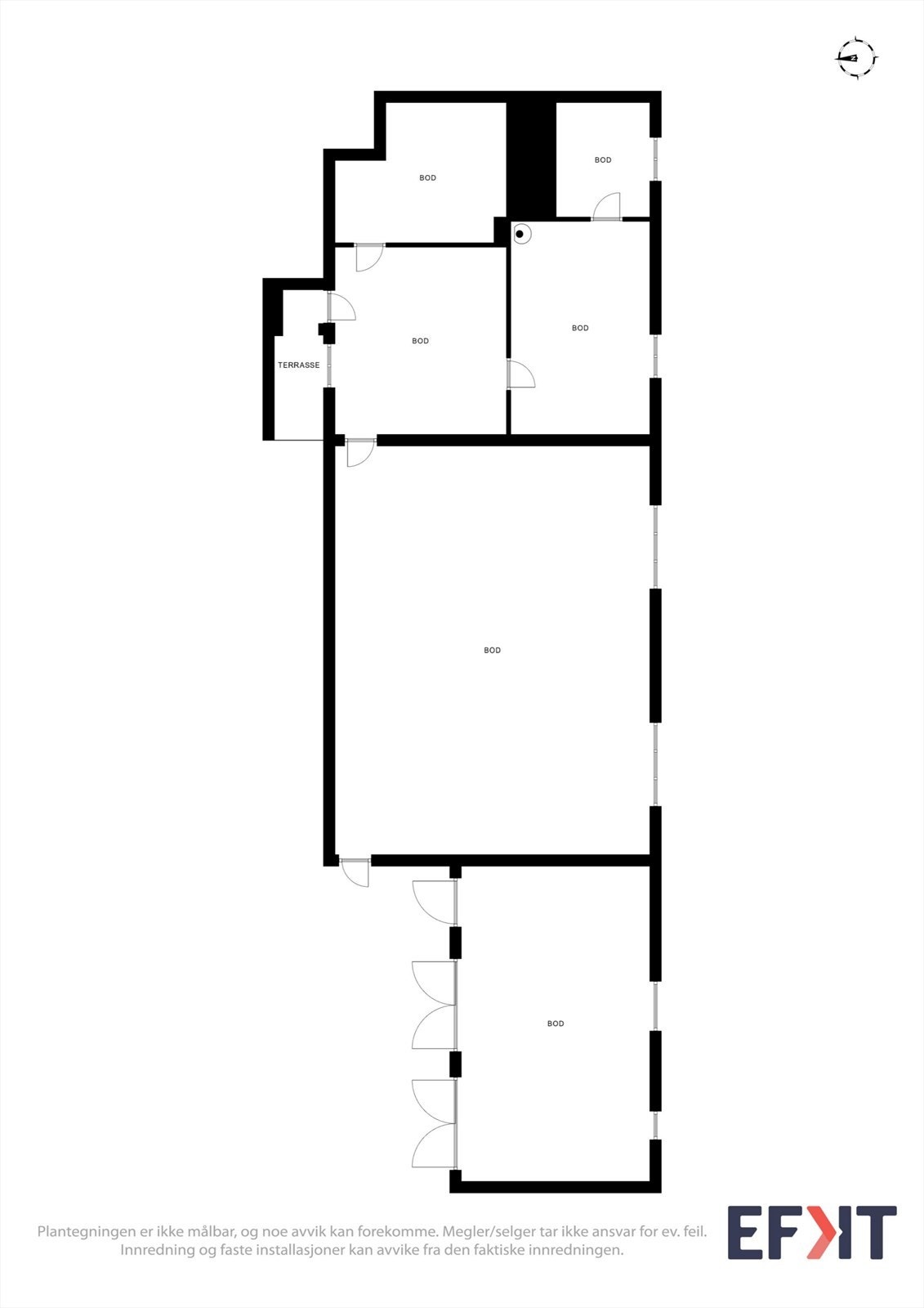 Plantegningen viser de store arealene i kjelleren, inkludert tidligere fjøsrom og vognskjul. Galleribilde
