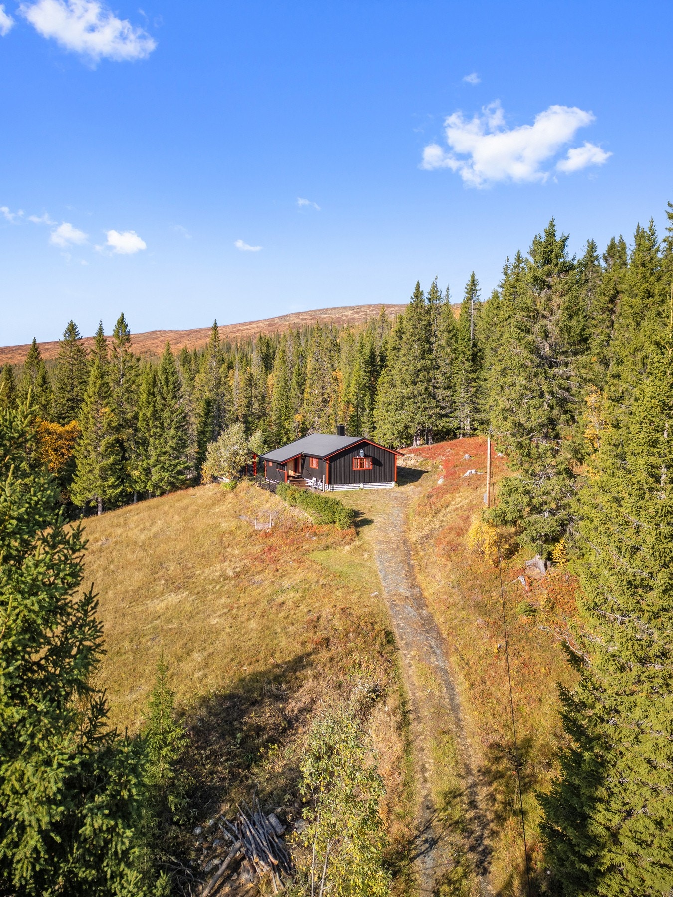 Hytta har bilvei helt fram til eiendommen. Galleribilde