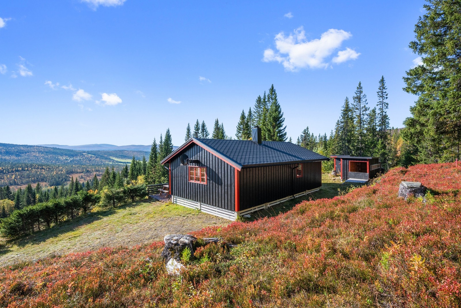 Hytten ligger på en liten høyde. Galleribilde