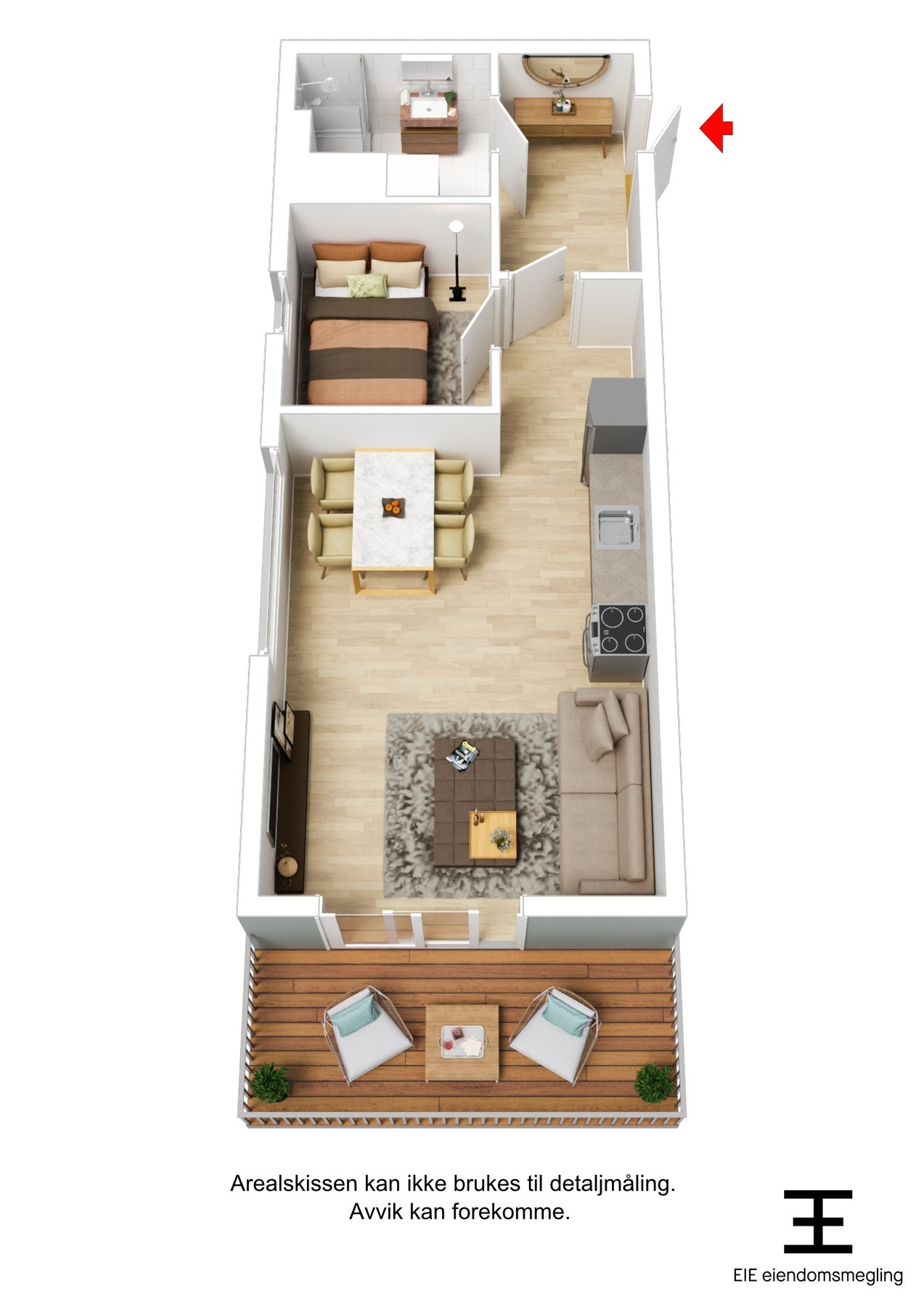 Boligens plantegning i 3D. Galleribilde