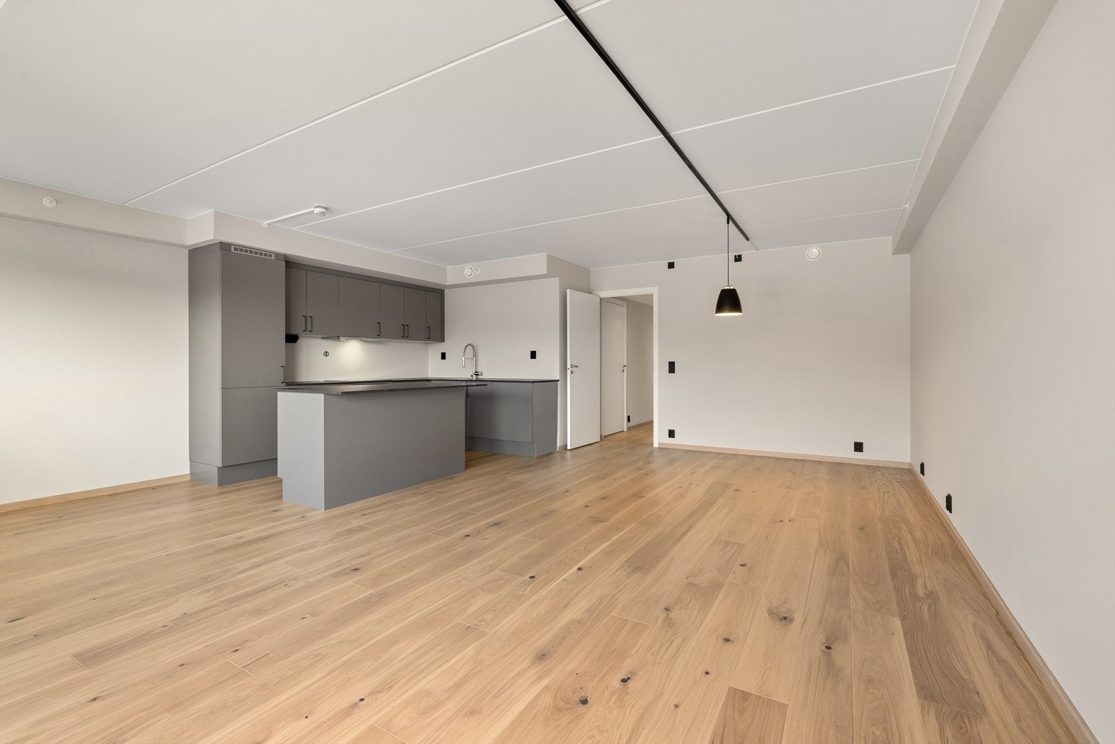 Her kan du enkelt møblere med sofa- og spise gruppe, samt ekstra oppbevaringsmøbler som sjenk og skap. Galleribilde