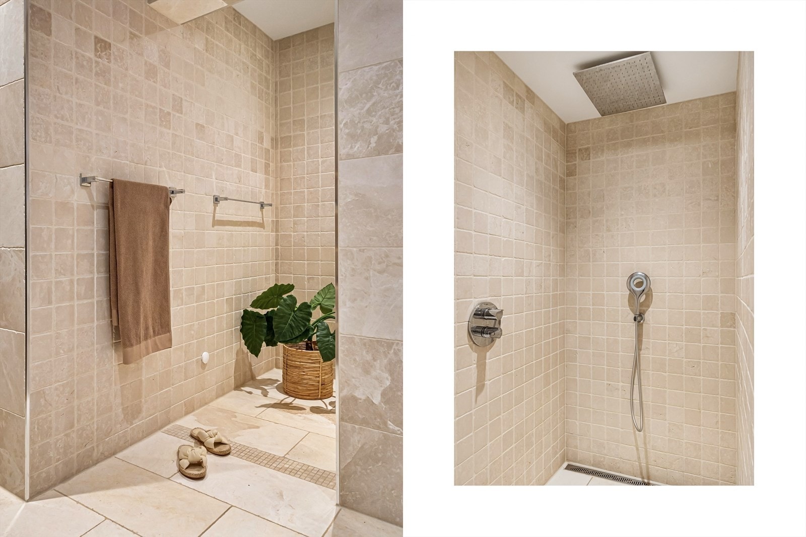 Dusjnisjeen er avgrenset med praktiske håndklestenger og moderne "rain shower" dusj. Her du få en deilig spa-opplevelse i ditt eget hjem. Galleribilde