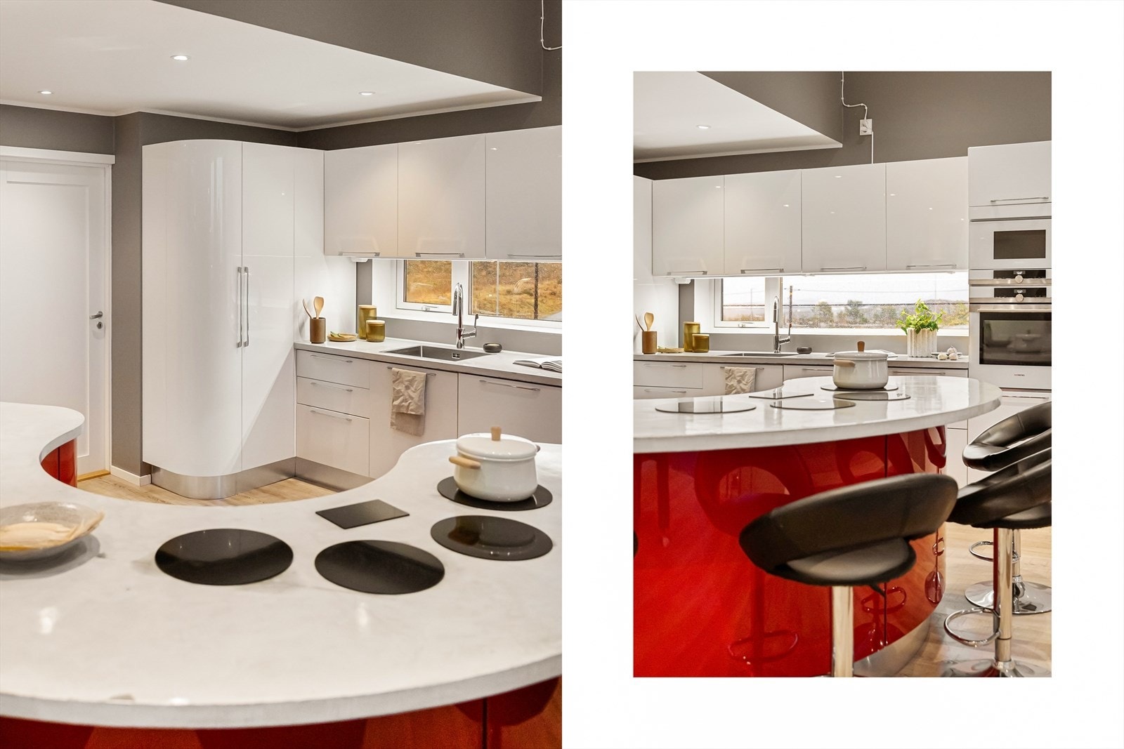 Kjøkkenet kan skilte med integrert stekeovn, platetopp, oppvaskmaskin, mikrobølgeovn, og kjøleskap. I tillegg er det integrert takventilator. Galleribilde