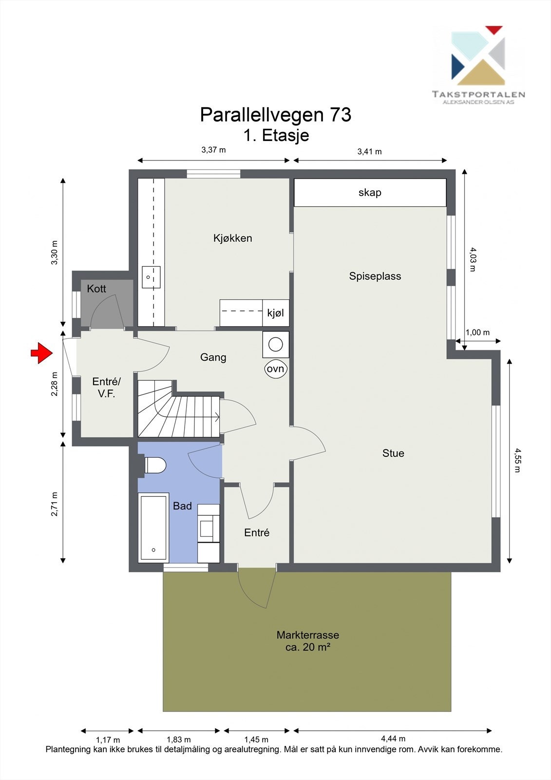 Plantegning hovedetasje. Det er noe avvik mellom godkjente byggetegninger og dagens bruk. Galleribilde