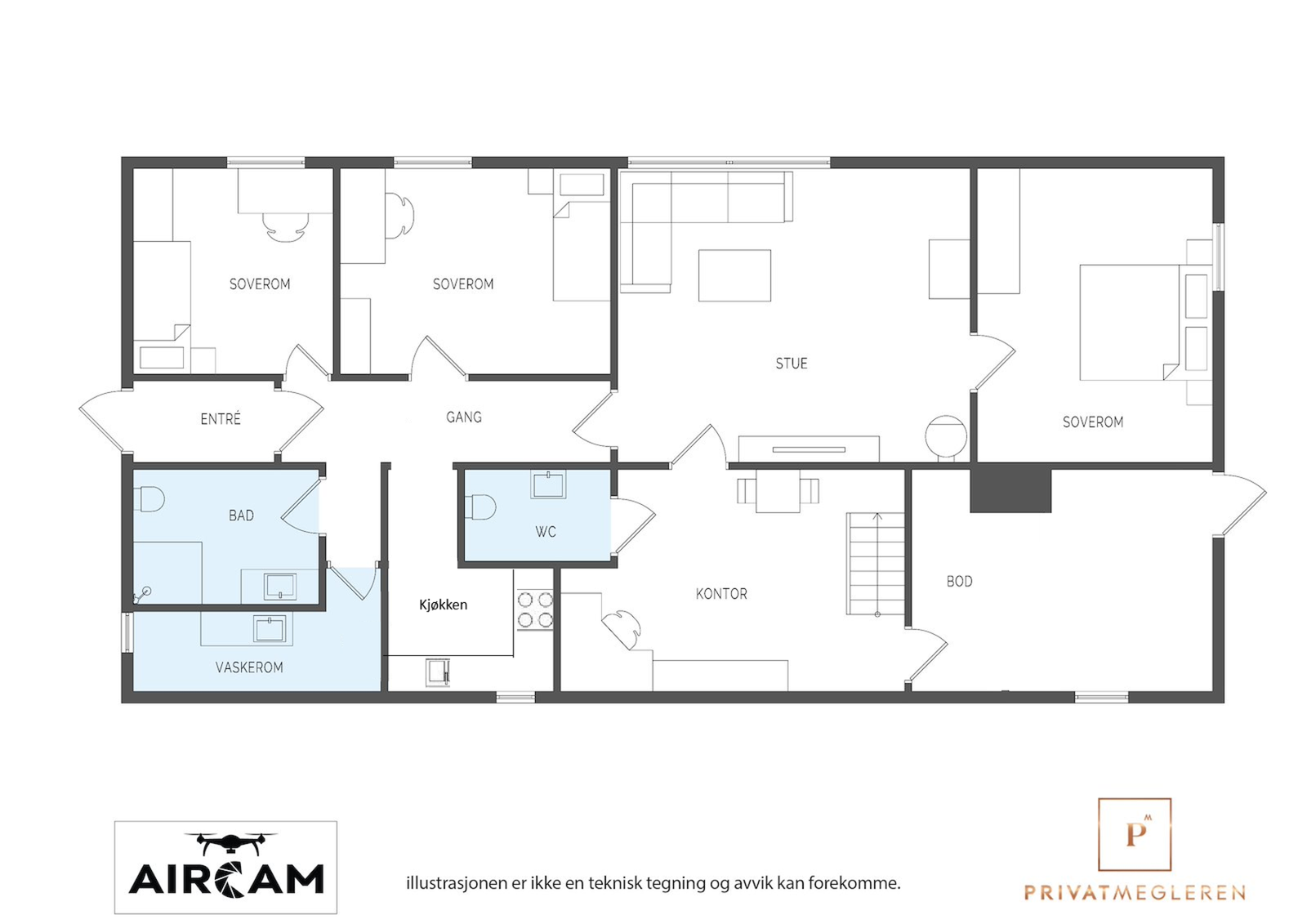 Plantegning underetasje. Plantegningen illustrerer dagens bruk/inndeling. Det er gjort endringer fra originale tegninger hvor bl.a. enkelte rom oppgitt til soverom på tegning er ikke omsøkt til rom for varig opphold. Se og tekst i salgsoppgave. Galleribilde