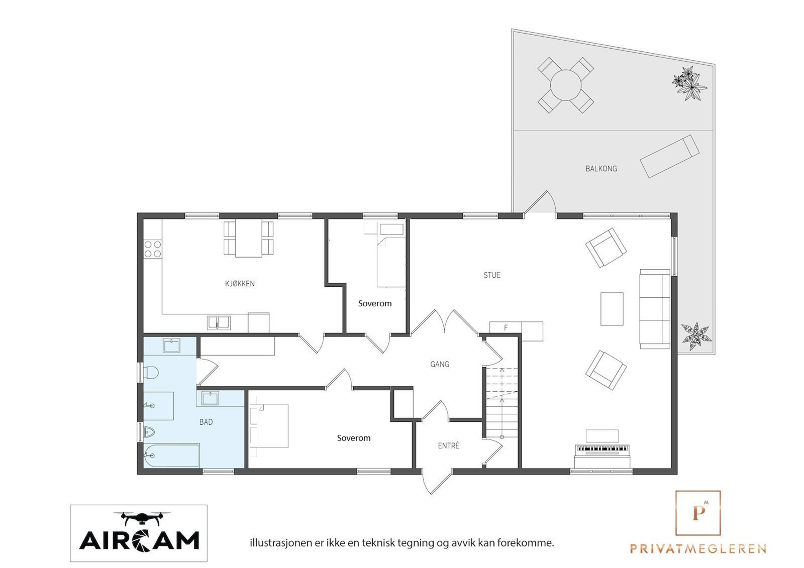 Plantegning hovedetasje. Plantegningen illustrerer dagens bruk/inndeling. Det er gjort endringer fra originale tegninger hvor bl.a. enkelte rom oppgitt til soverom på tegning er ikke omsøkt til rom for varig opphold. Se og tekst i salgsoppgave. Galleribilde