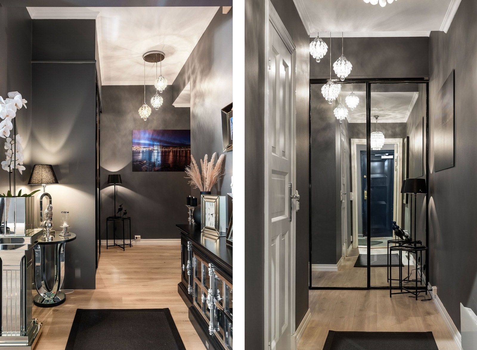 Gangen har skyvedørsgarderobe med speil som skaper fin effekt. Galleribilde