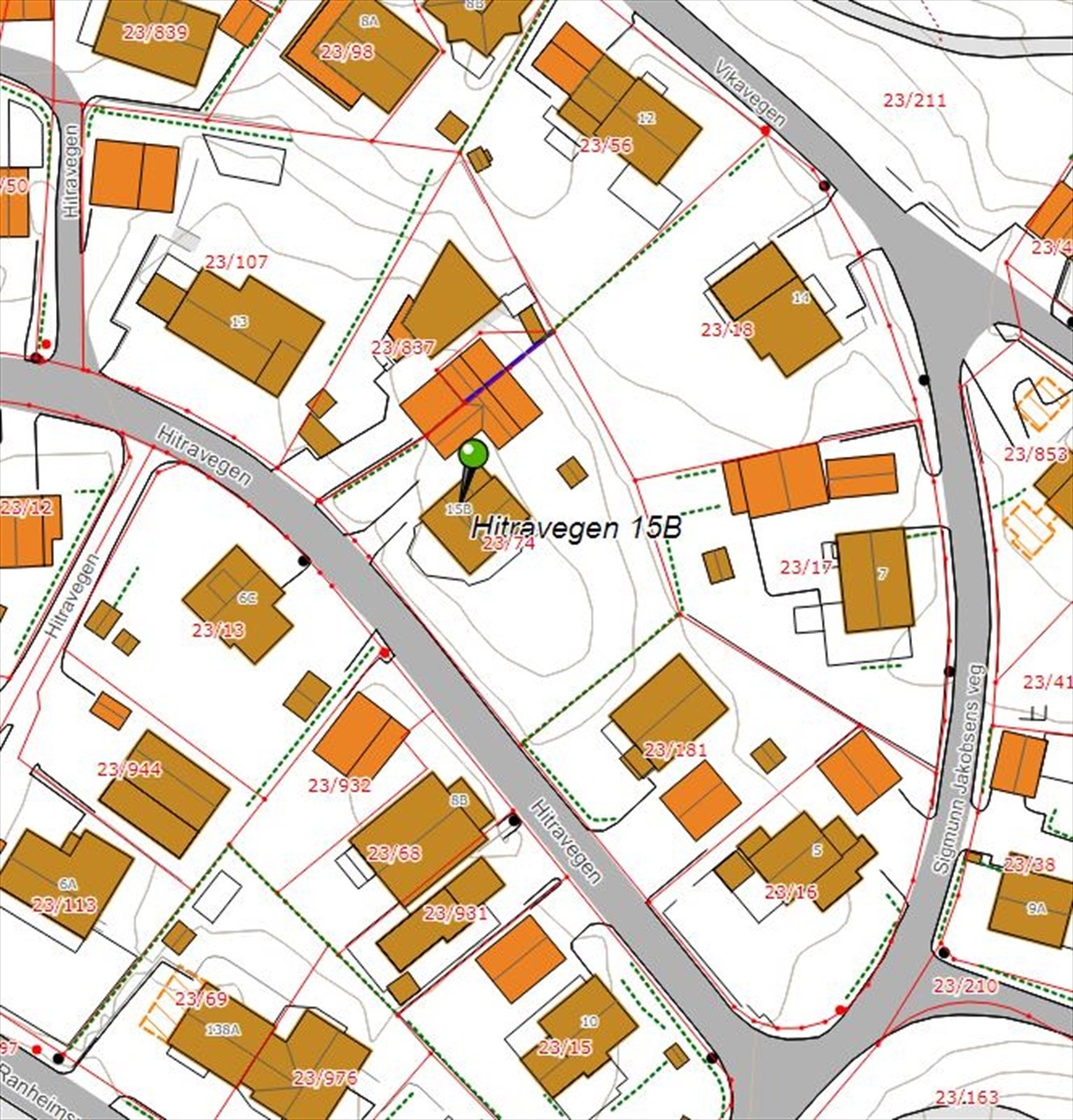 Tomtekart Hitravegen 15 B - Tomten ligger på et lite høydedrag i Hitrafjæra- Tomten har et spennende potensiale. Galleribilde