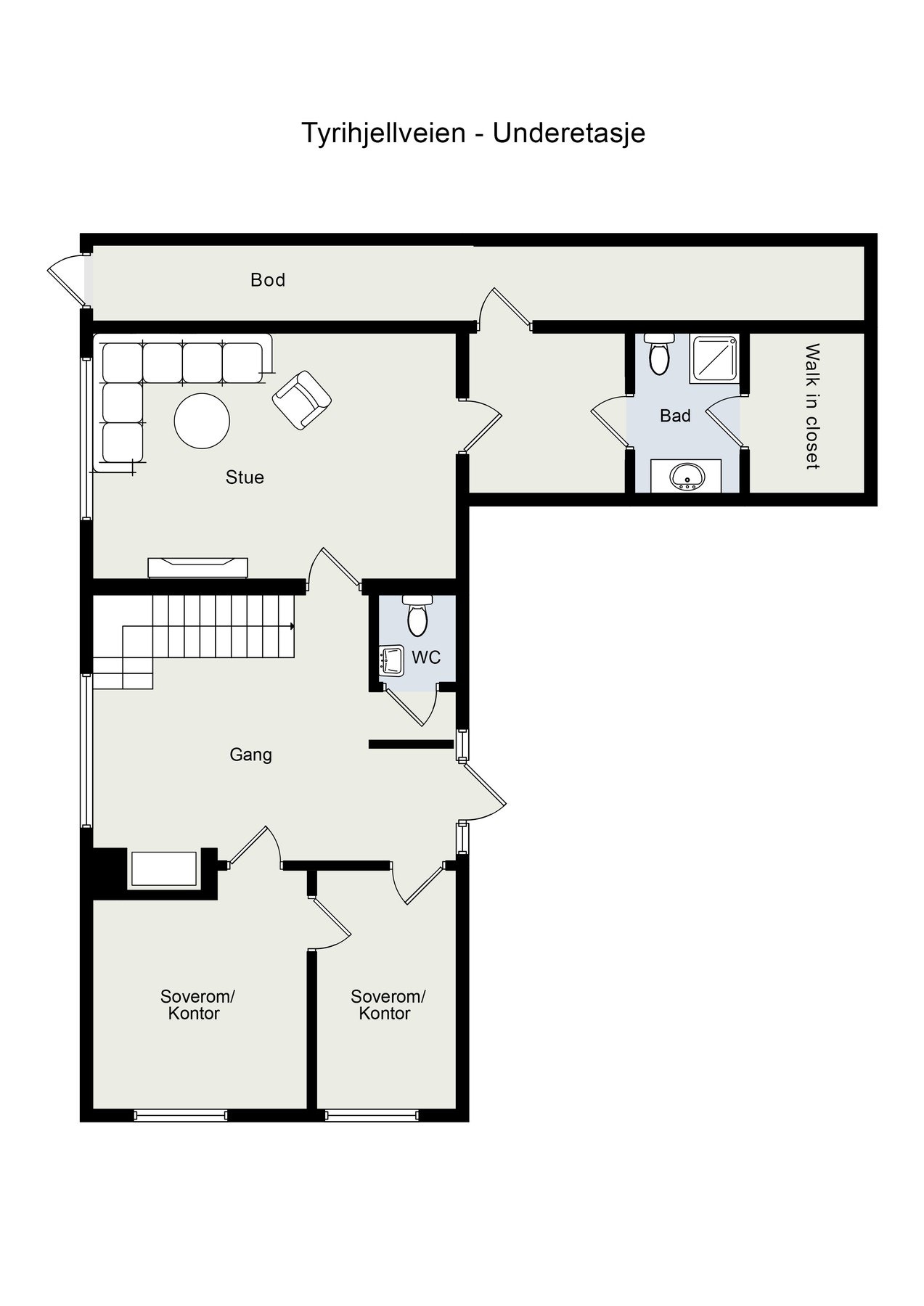 Planskisse for underetasje. Detaljer kan avvike. Ikke målholdig. Galleribilde