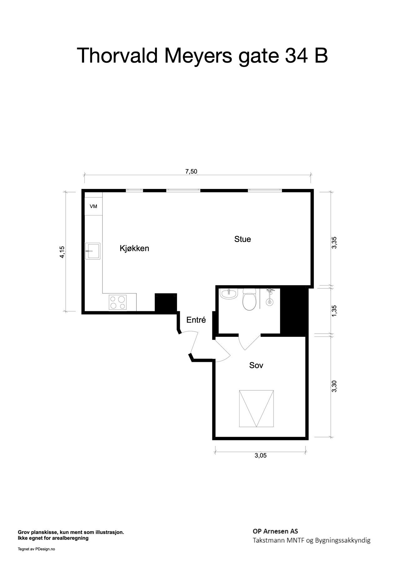 Plantegning med mål. I tillegg er det praktisk hems som i dag benyttes som hjemmkontor. Galleribilde