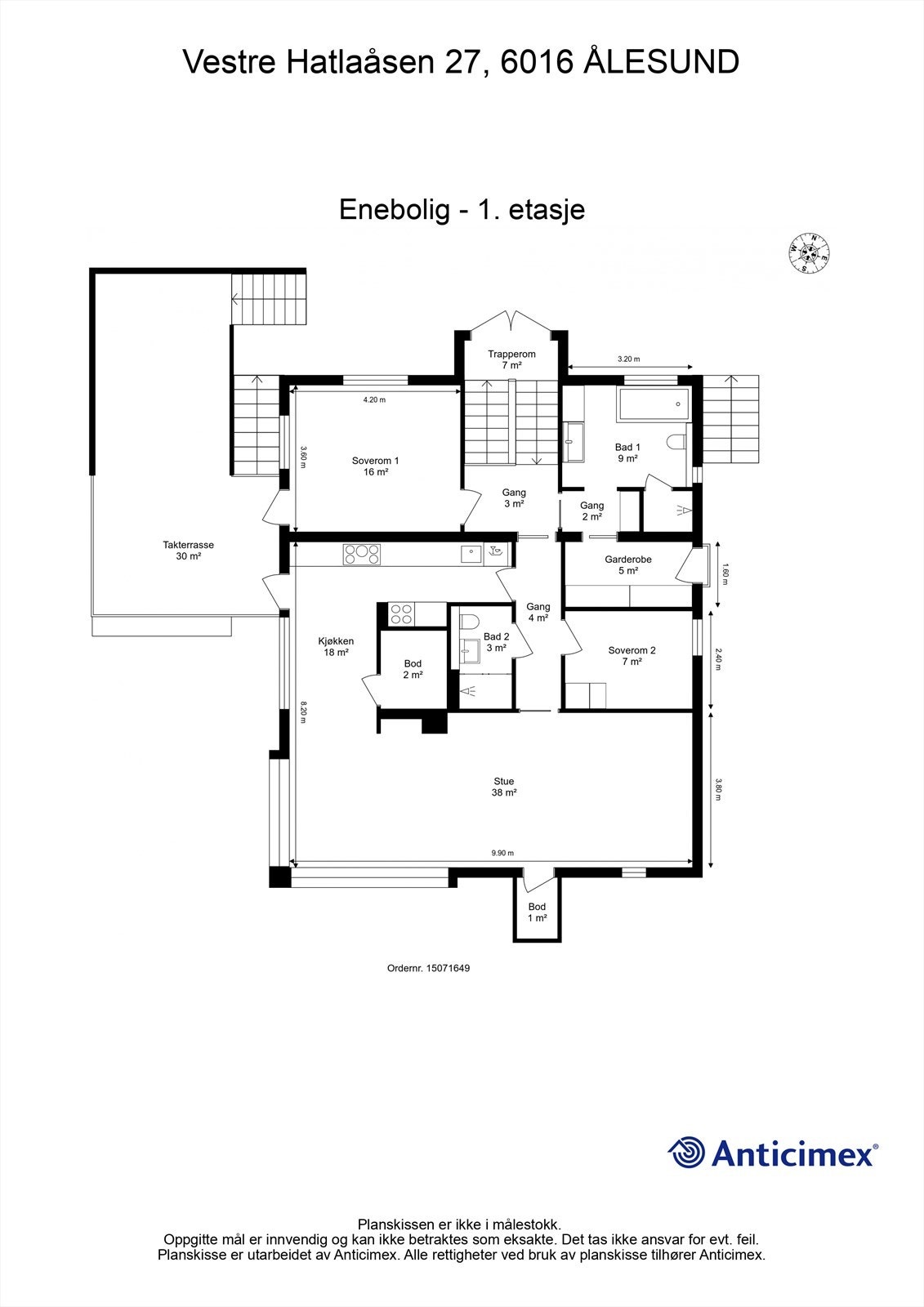 Målsatt plantegning hovedetasje Galleribilde