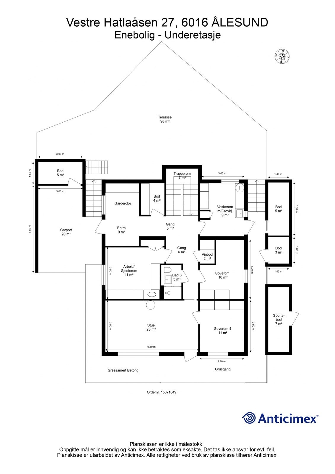 Målsatt plantegning underetasje Galleribilde