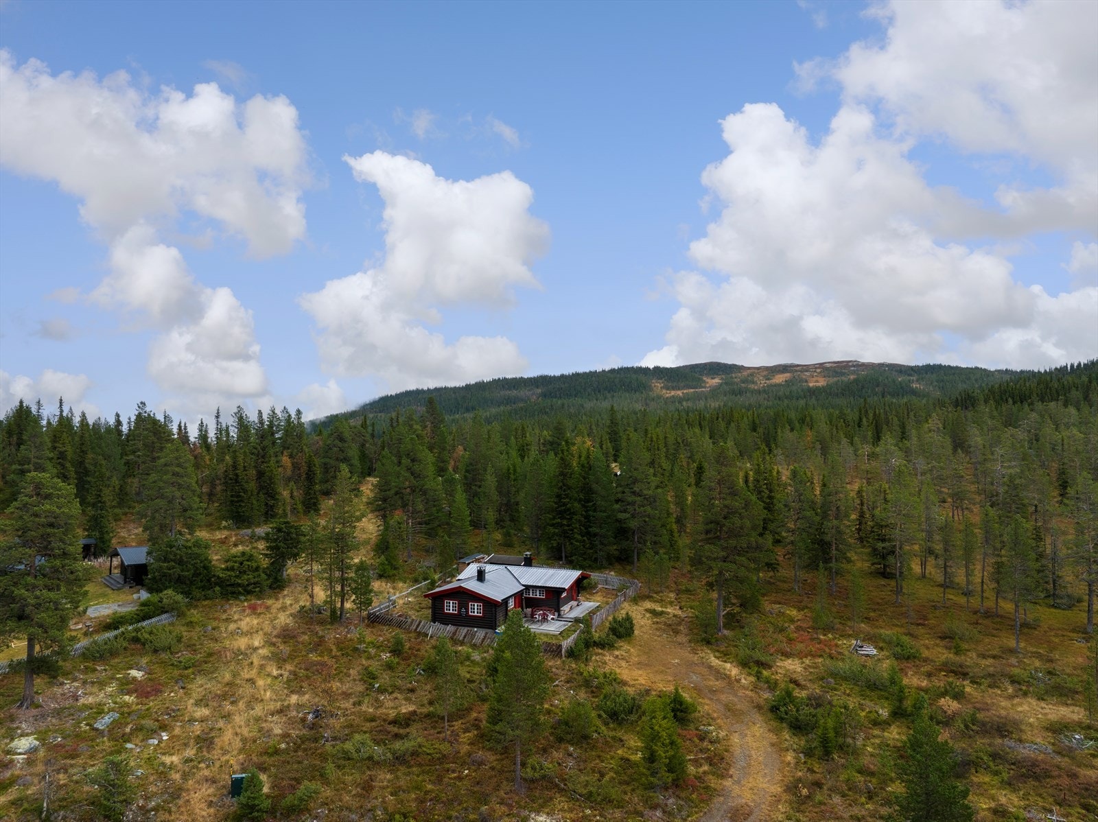 Naturtomt i vestvendt og lett skrånende terreng med lyng, gress og stedvis fjell i dagen. Også litt bjørketrær og furu på tomta. Galleribilde