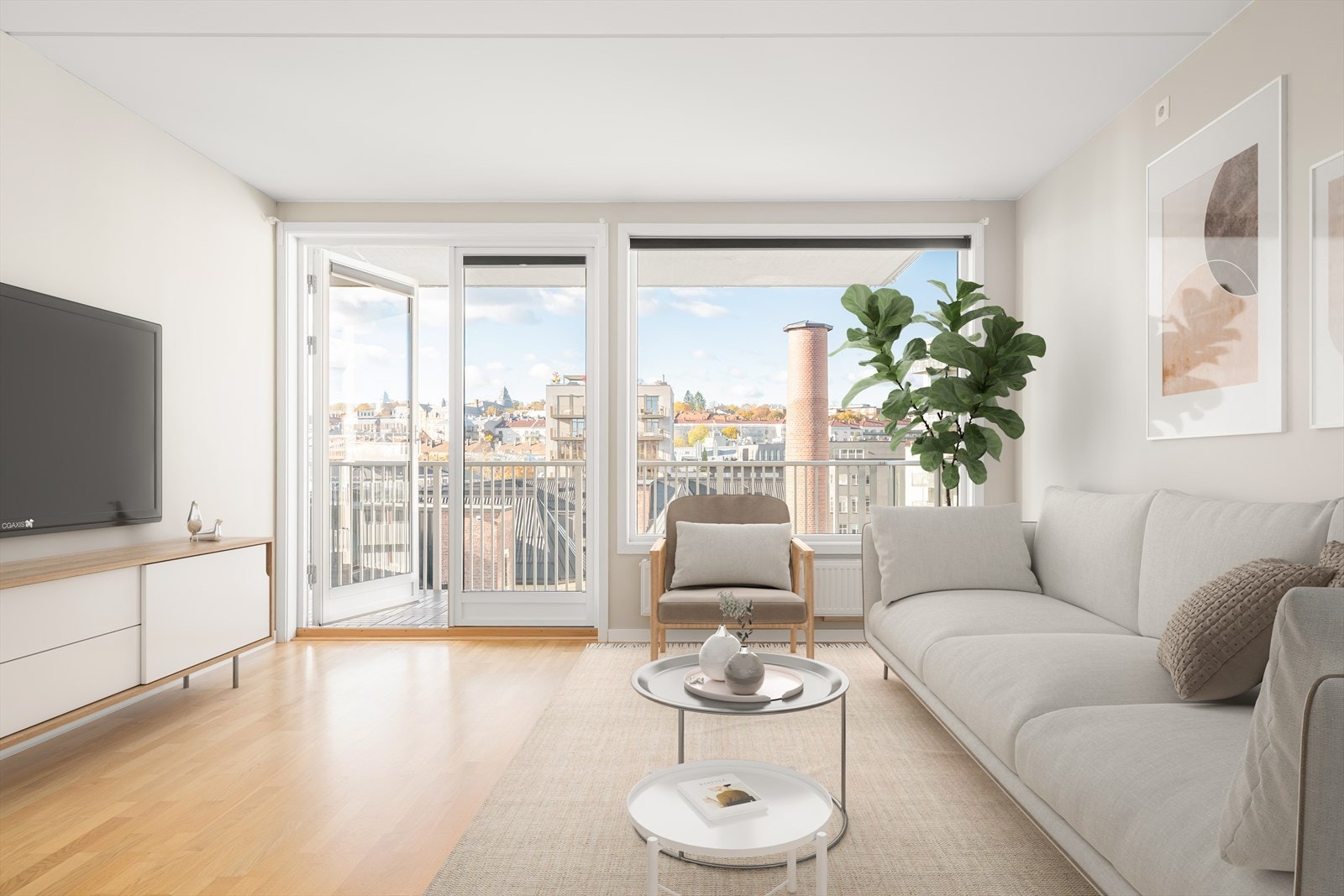 Boligen har behagelig oppvarming med fjernvarme. (Illustrasjonsfoto - rommet er AI-stylet) Galleribilde