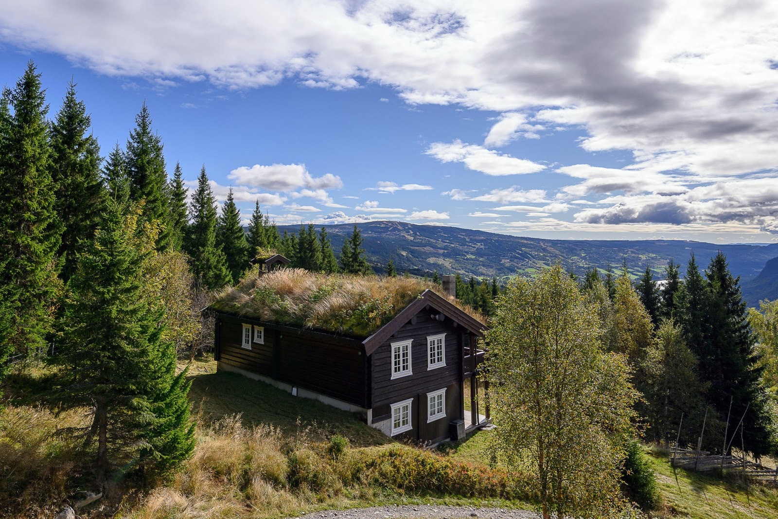 Stav/laft konstruksjon i underetasje med fyll av bindingsverk og stående kledning. Tømmerkonstruksjon i 1.etasje. Torvtak. Galleribilde