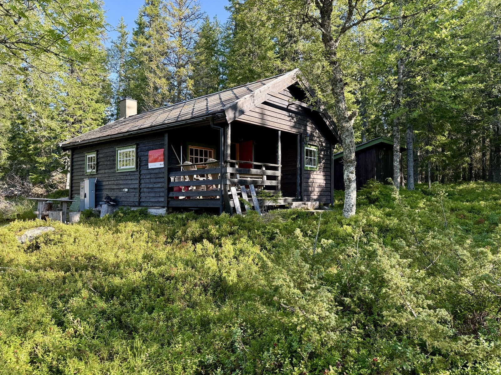 Fasade. Uthus med vedbod og utedo. Galleribilde