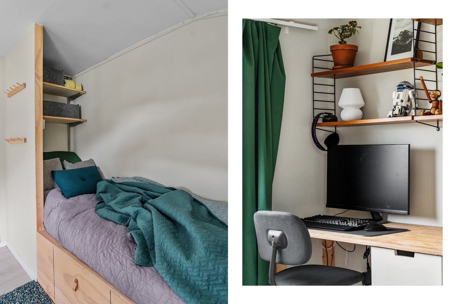 Den innebygde sengen skaper en koselig lesekrok, samtidig som den utnytter plassen på en smart måte. Galleribilde