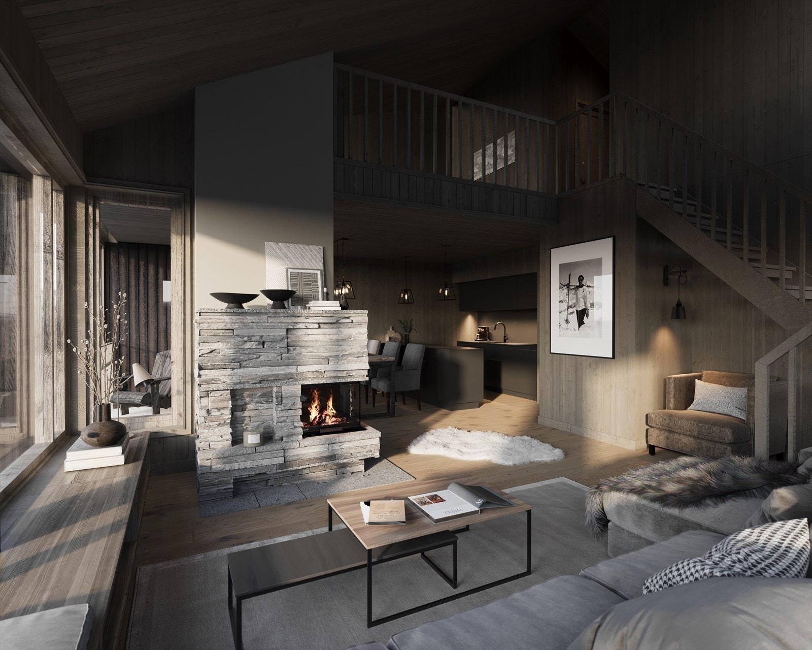 Ekstra stor takhøyde i stuen gir god følelse Galleribilde