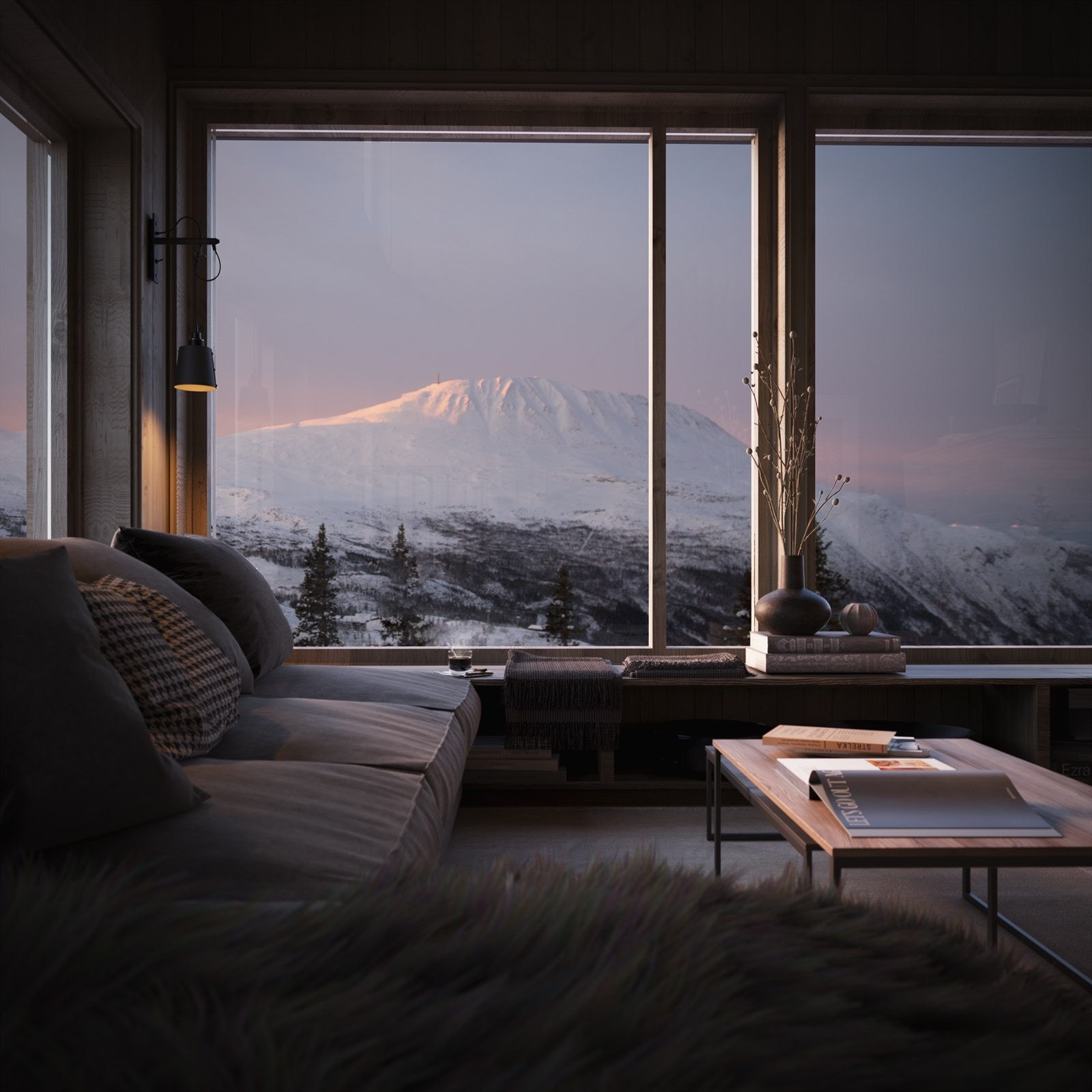 Store vinduer i front av stuen Galleribilde