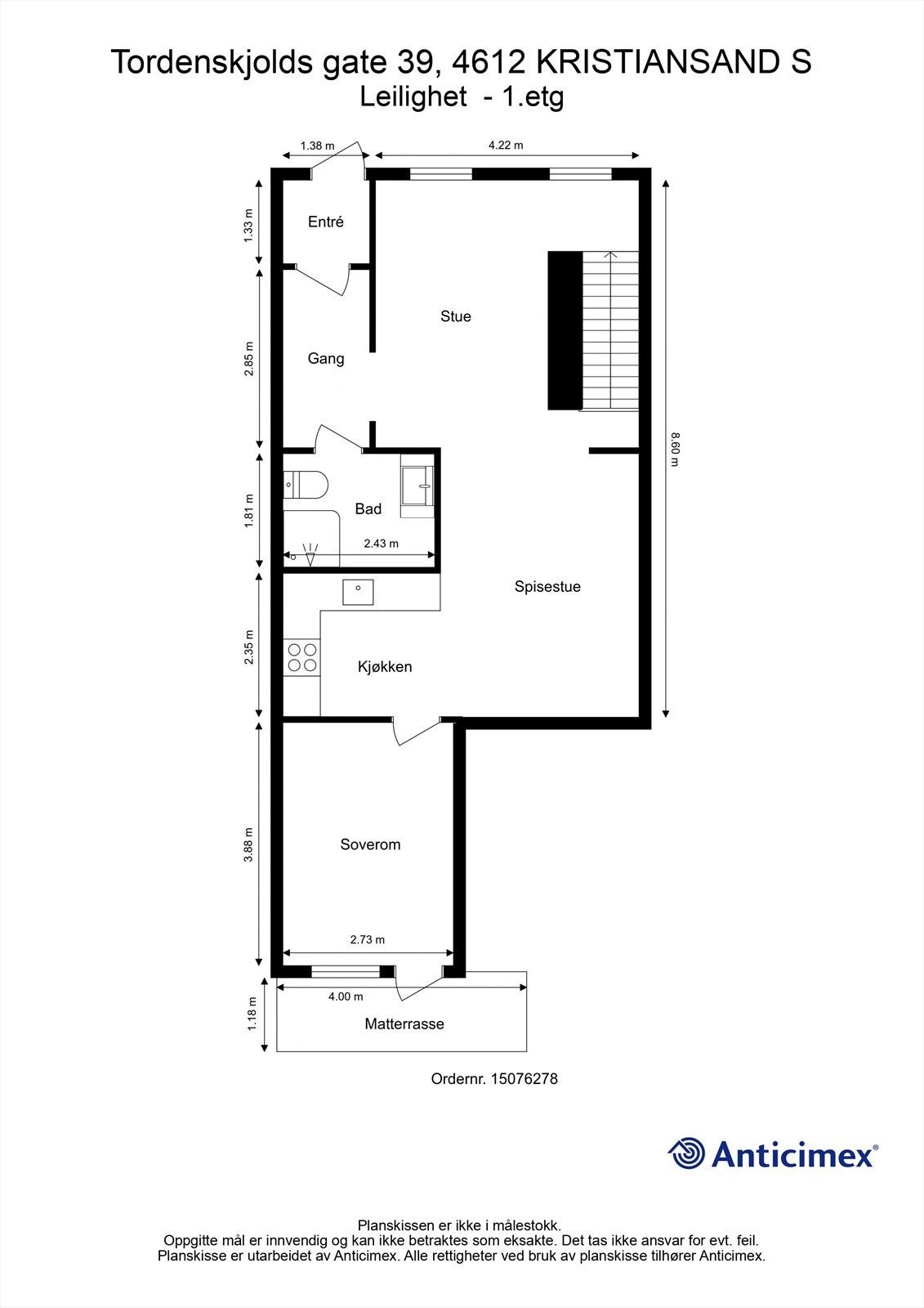 1. Etasje - 2D plantegning med mål Galleribilde