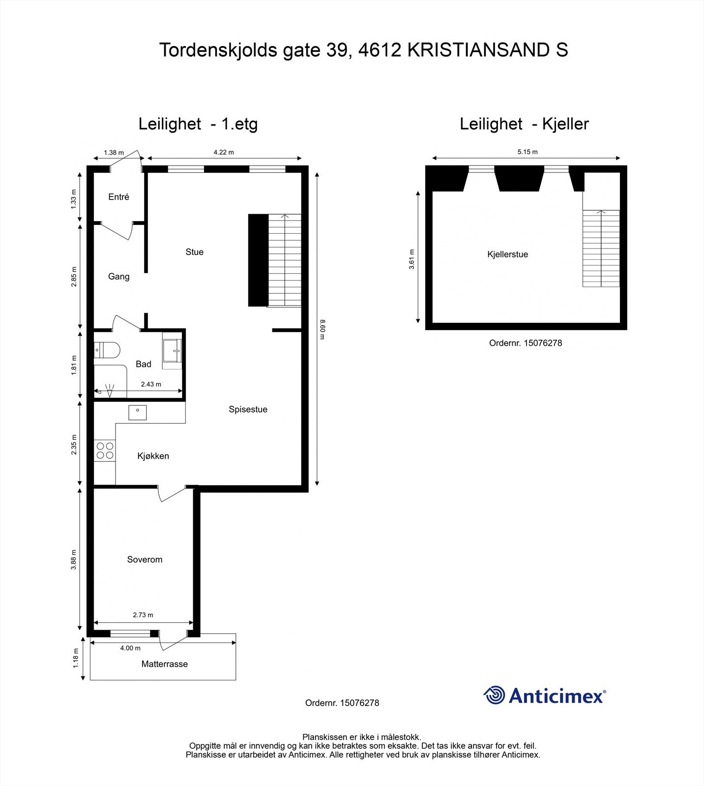 Etasjeoversikt - 61 kvm og 19 kvm Galleribilde