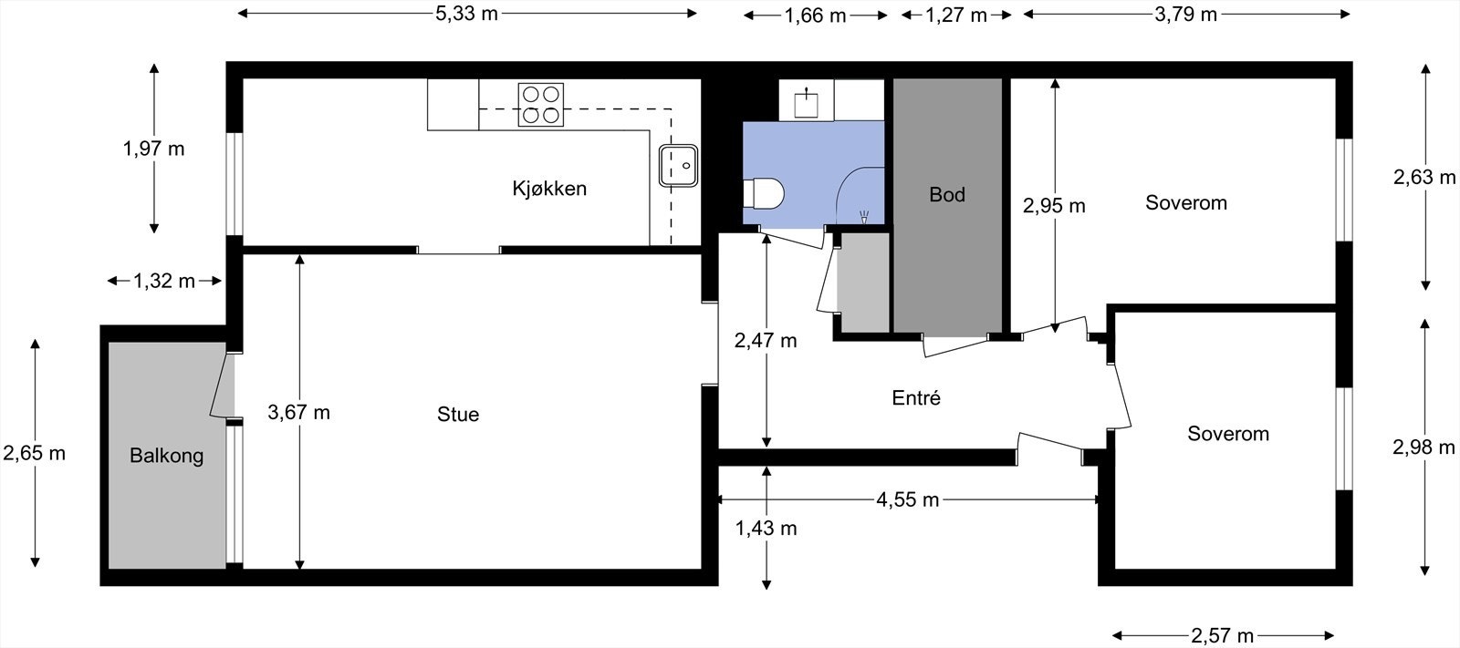 Planskisse med mål fra takstmann. Galleribilde