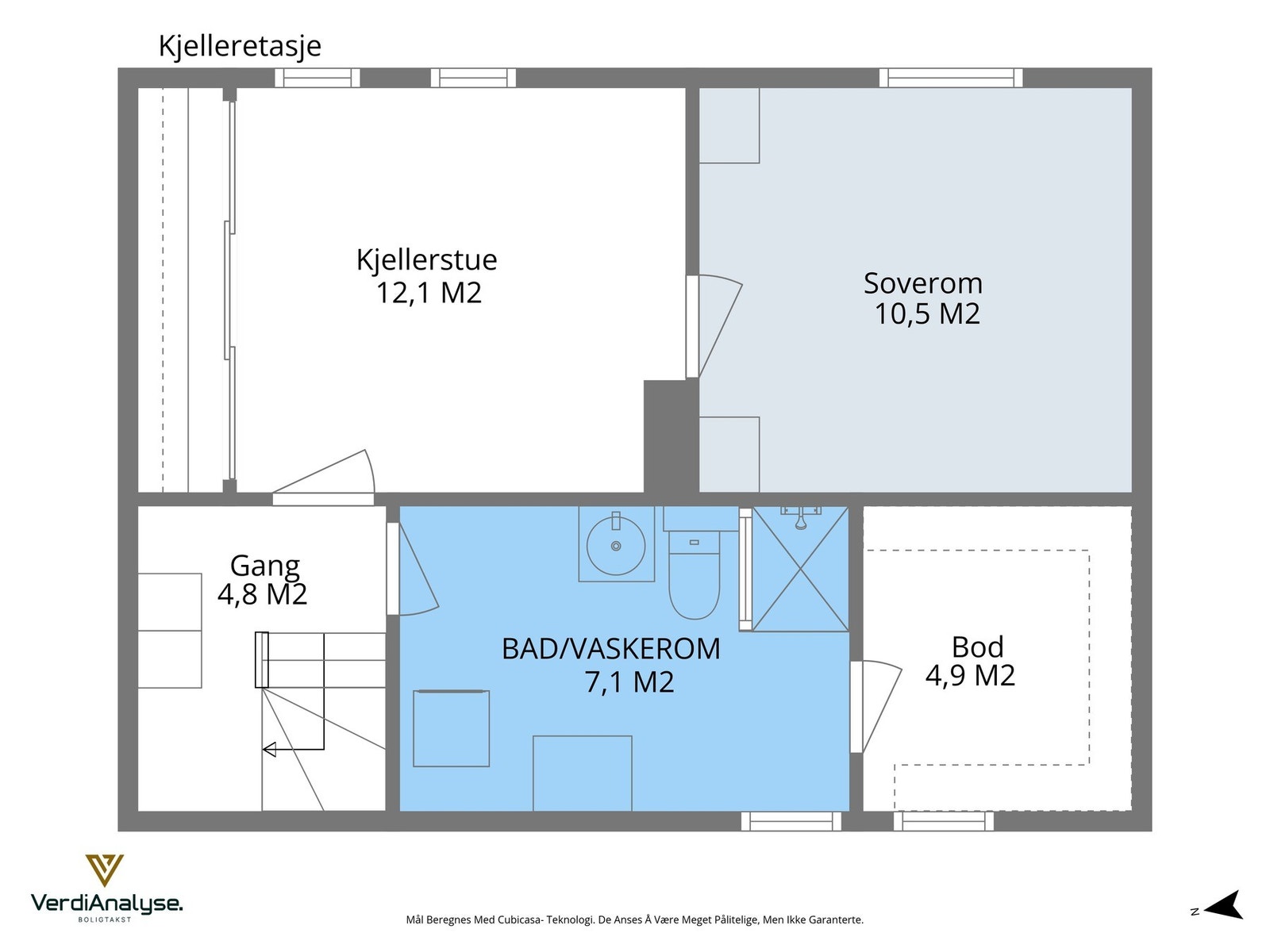 Planskisse for kjeller - ca. 45 m². Galleribilde