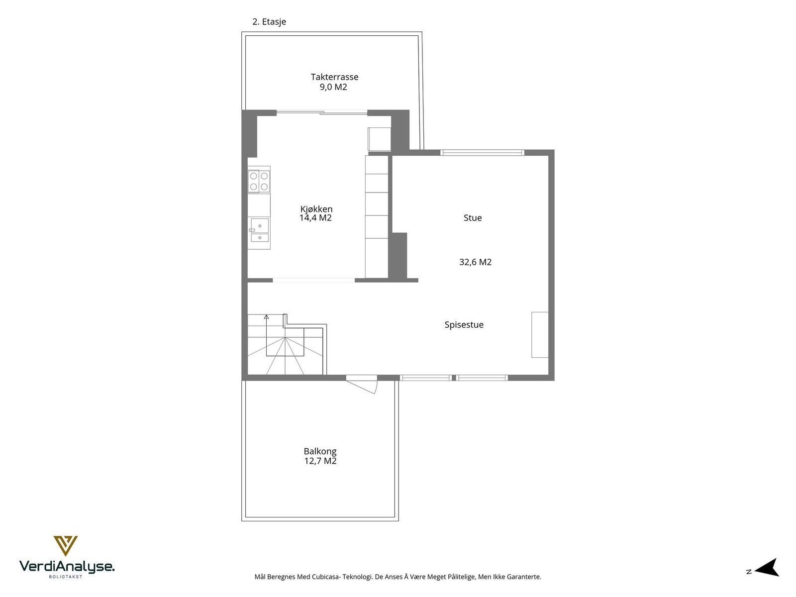 Planskisse for 2. etasje - ca. 50 m². Galleribilde