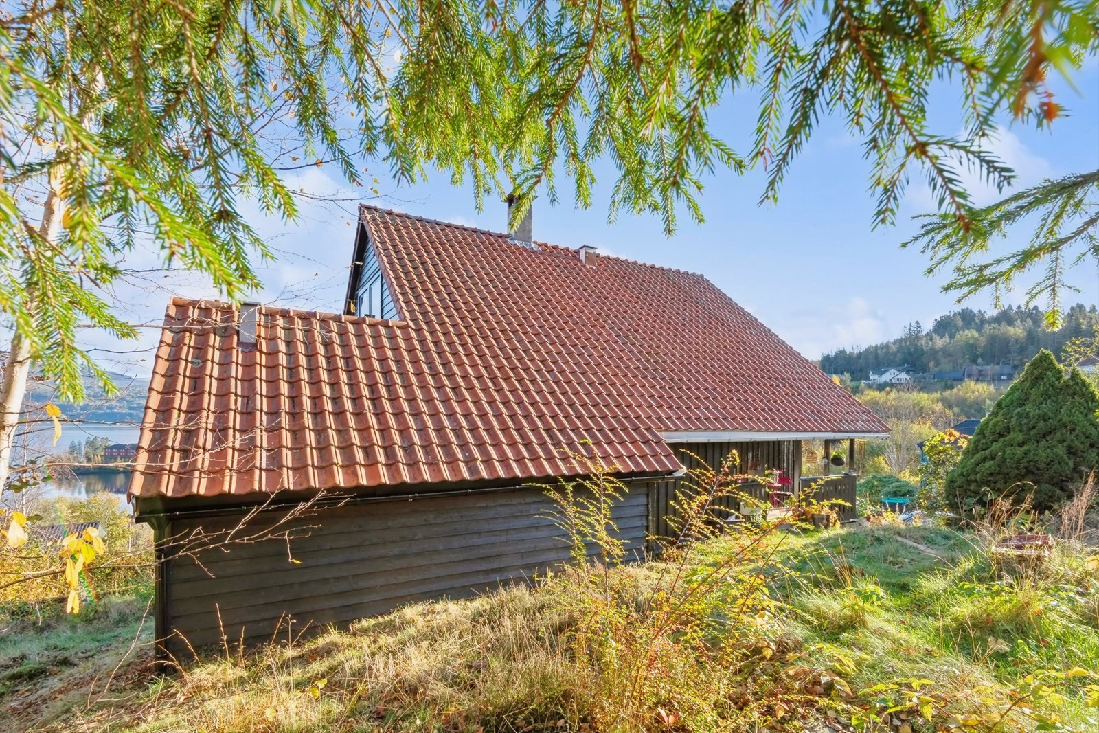 Den store tomten er delvis naturtomt og tidligere pent opparbeidet hage - her kan man sette sitt eget preg Galleribilde