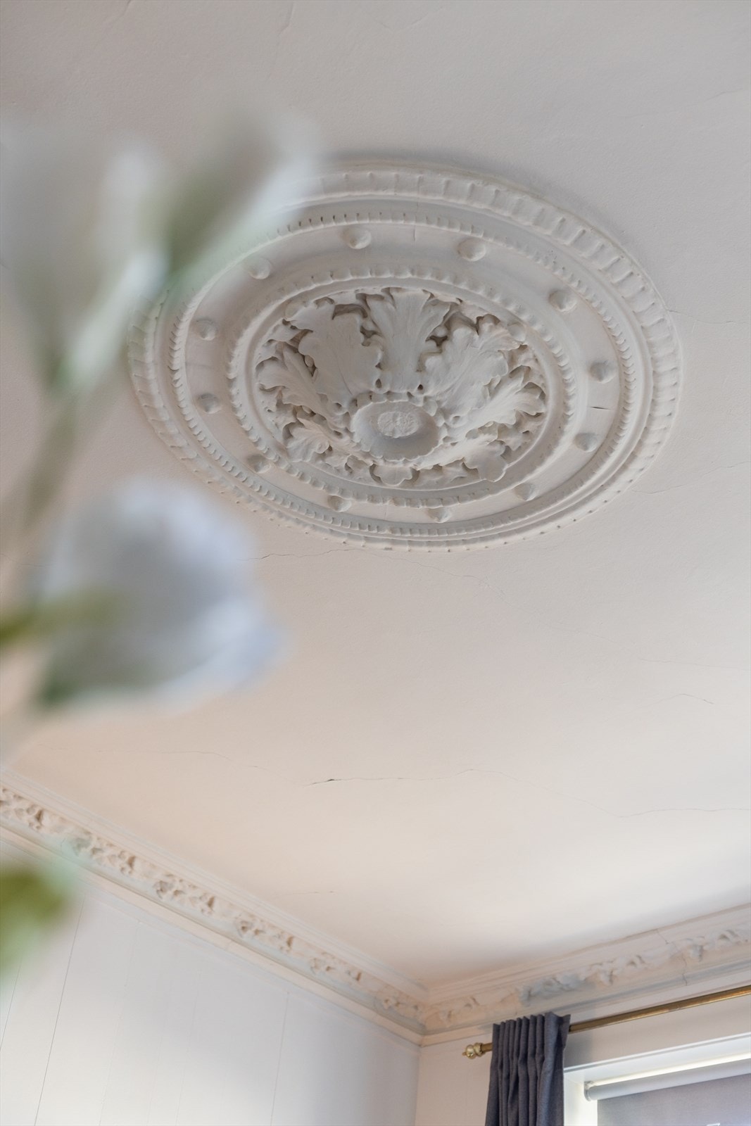 Vakre, klassiske detaljer som rosett og stukkatur. Galleribilde