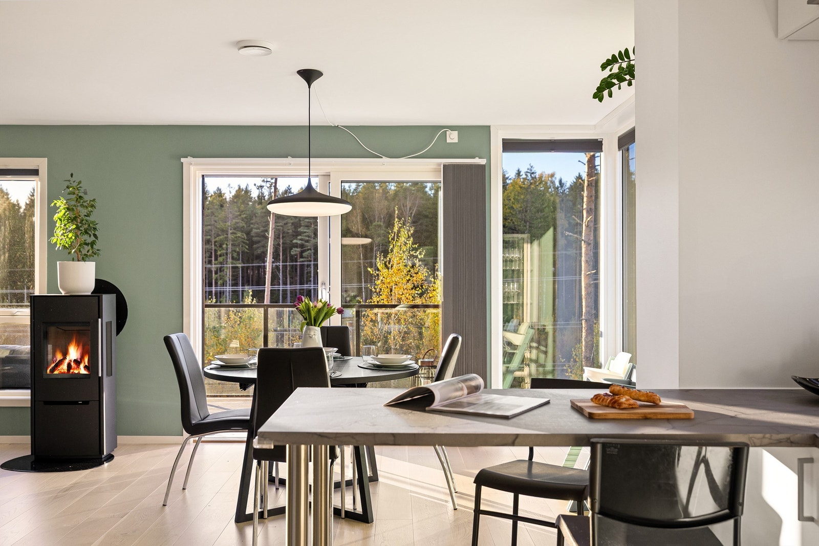 Fravær av bebyggelse i vest gjør stuen helt innsynfri og usjenert. Galleribilde