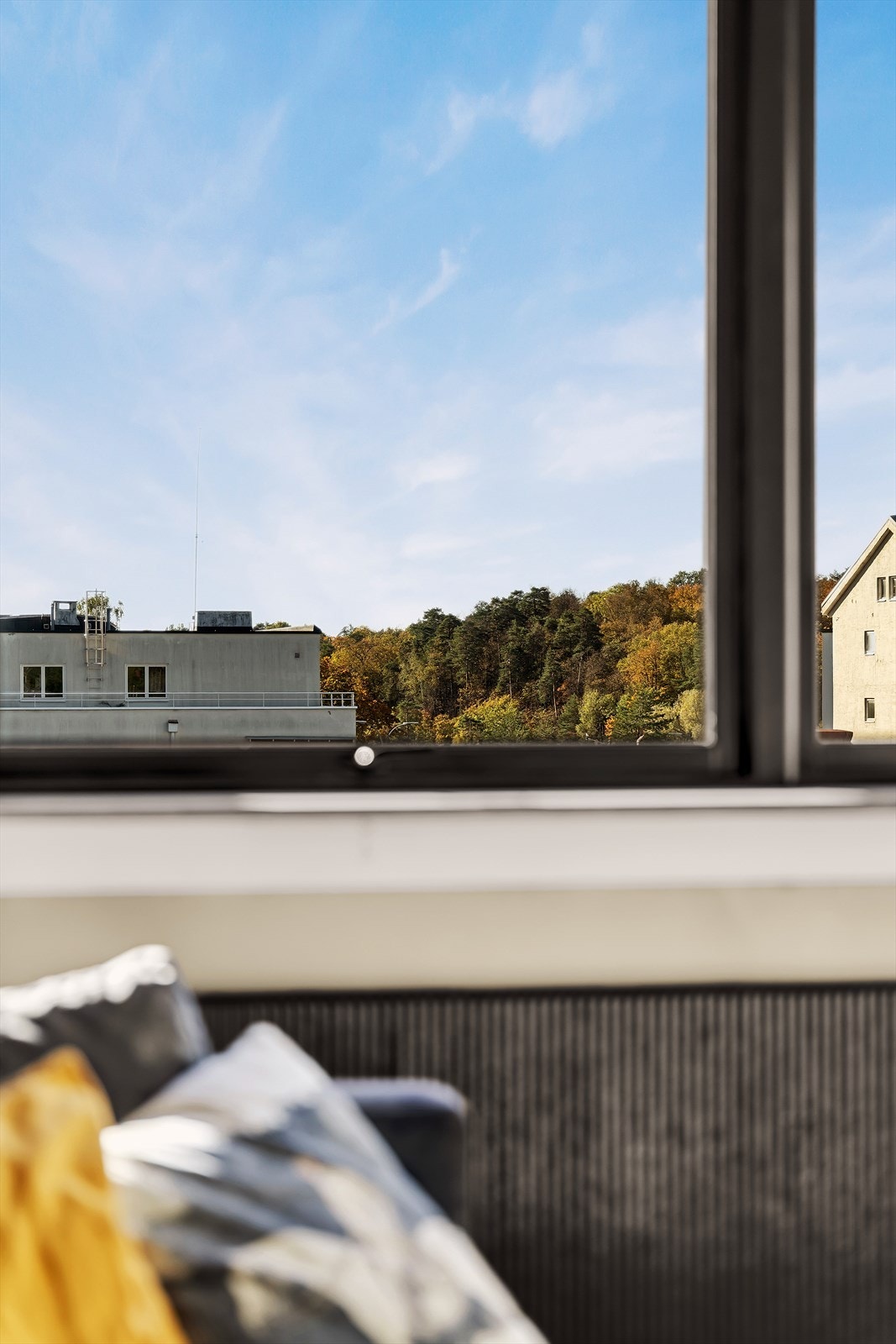 Fritt utsyn over nabolaget fra stuen Galleribilde