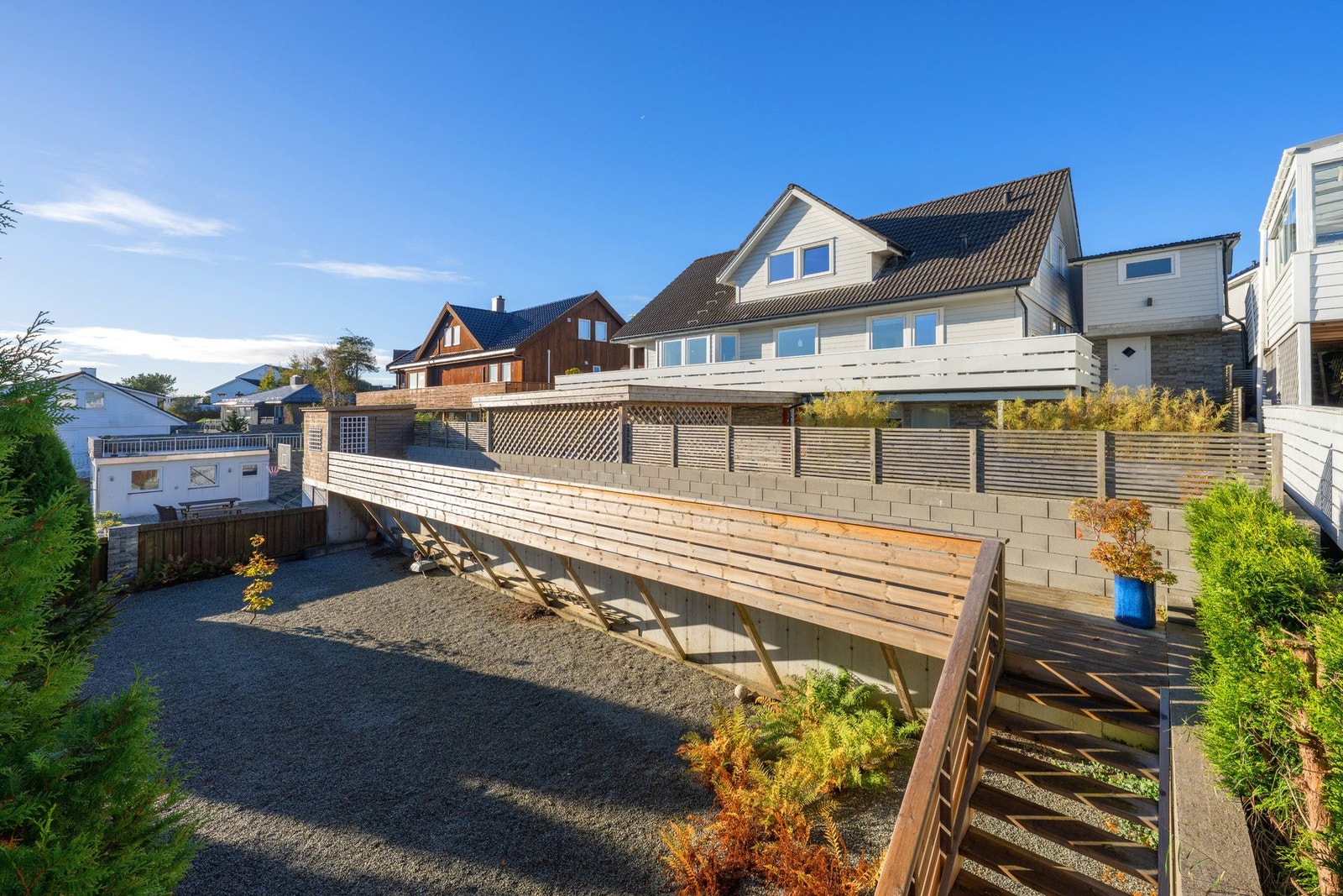 Her får du et stort uteområde som bare venter på å bli gjort om til noe gøy! Basketballbane, fotballbane eller en grønn hage med trampoline - valget er ditt! Galleribilde