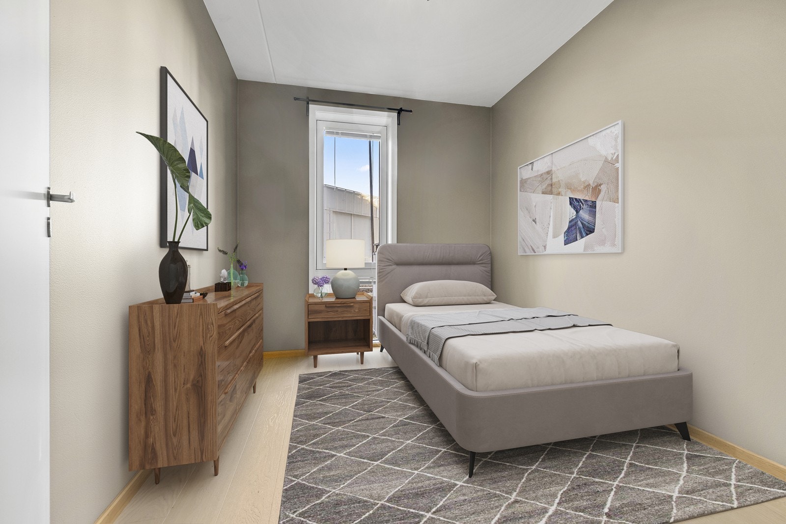 Soverom 2 kan benyttes alt etter behov og kan fint fungere som barne-, gjesterom, kontor eller lignende. (Bildet er digitalt illustrert) Galleribilde