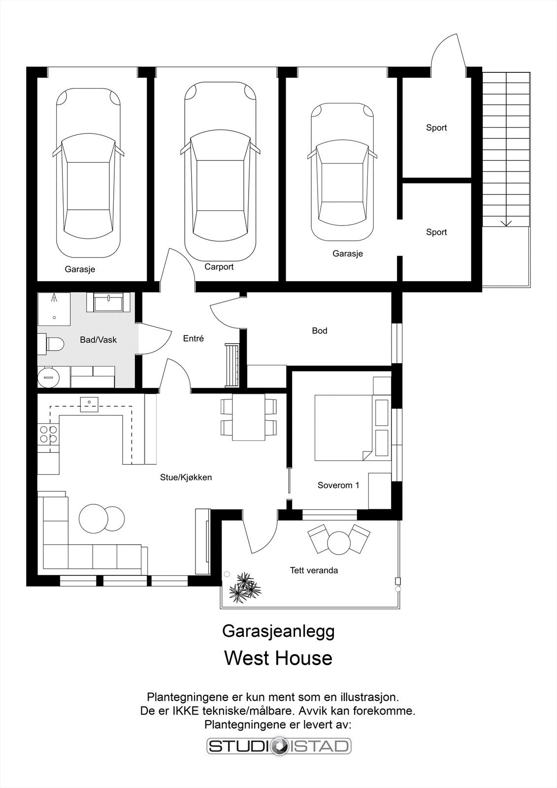 Plantegning garasjeanlegg - Garasje med tilhørende sportsbod, tilhører boenheten. Galleribilde