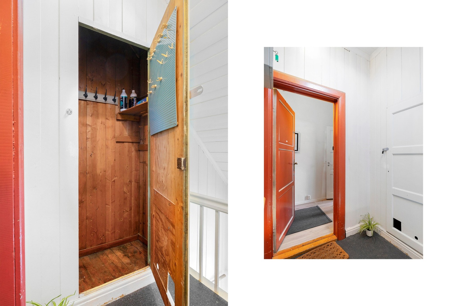 Fra inngangspart. Skap til høyre for leilighetenes inngangsdør. Galleribilde