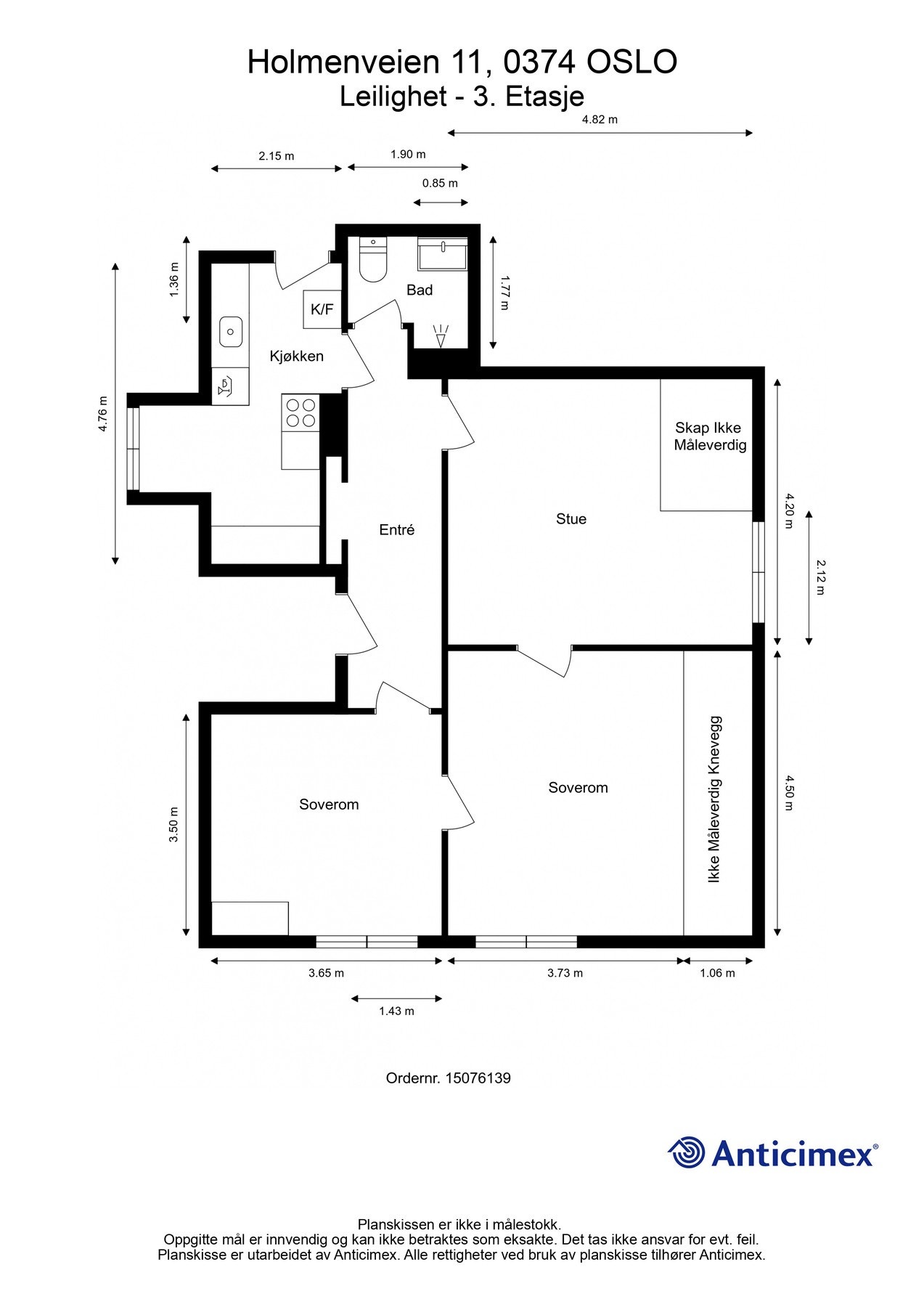 Planskisse Holmenveien 11, 3. etasje, snr. 8. Galleribilde