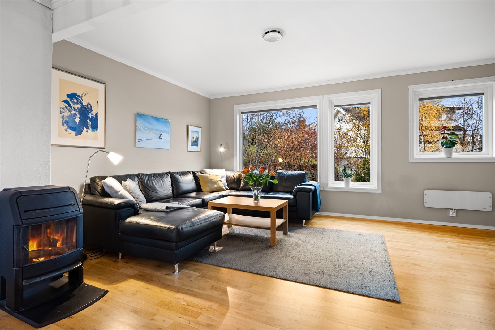 Her er det god plass til sofa og TV. Galleribilde