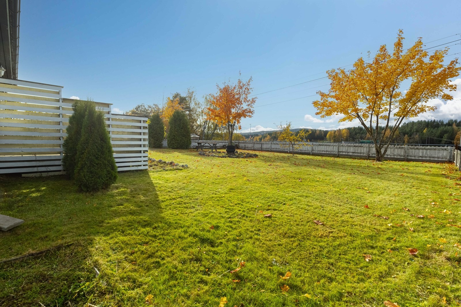 Utsyn over hagen fra fasade mot Skjeftadfossen. Galleribilde