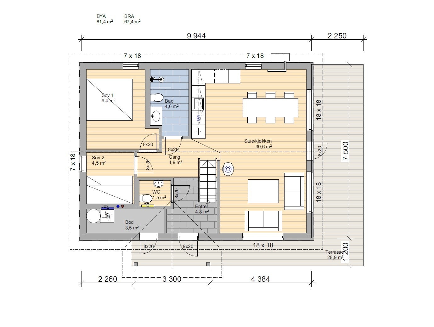 Plantegning 1. etasje Galleribilde