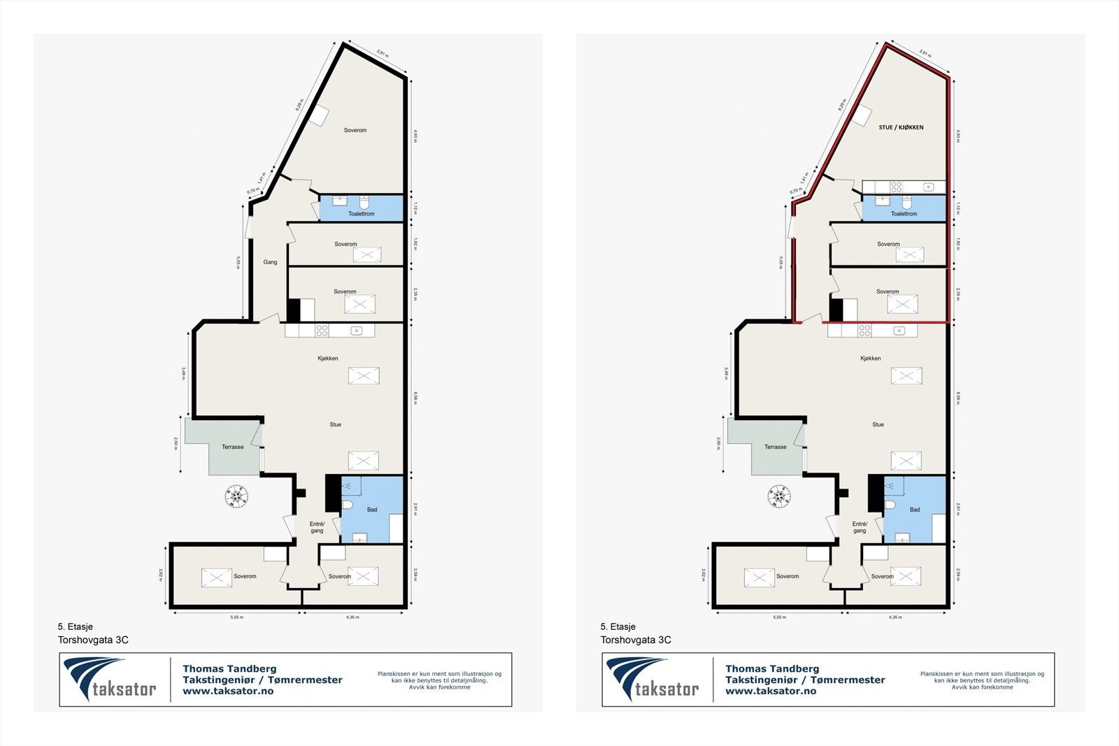 Alternativ planløsning med større stue/kjøkken og hybeldel med to soverom - Her leier du ut egen del av bolig skattefritt, samtidig som du selv disponerer to eller tre soverom selv. Galleribilde