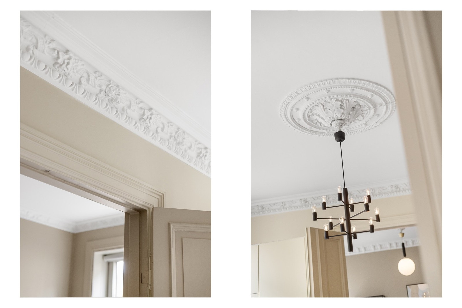 Klassiske detaljer som stukkatur og rosett. Galleribilde