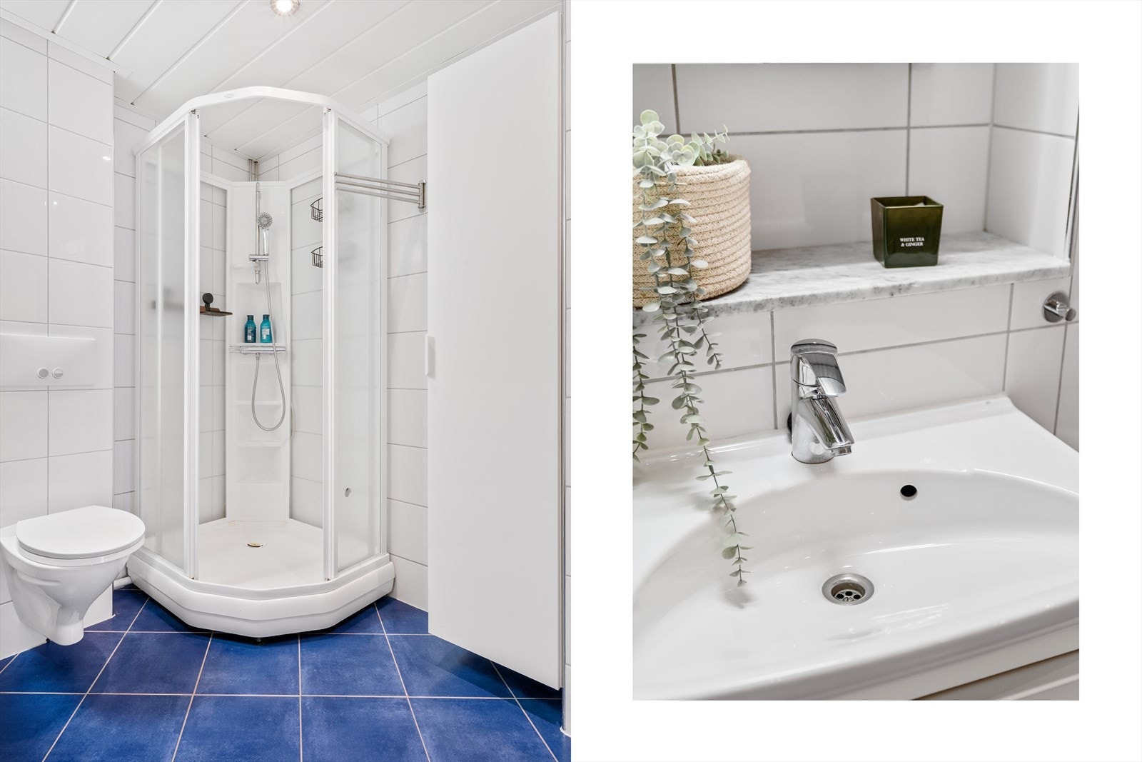 - Badet er innredet med dusjkabinett, innebygd sisterne, servant m/underskap og opplegg for vaskemaskin - Galleribilde