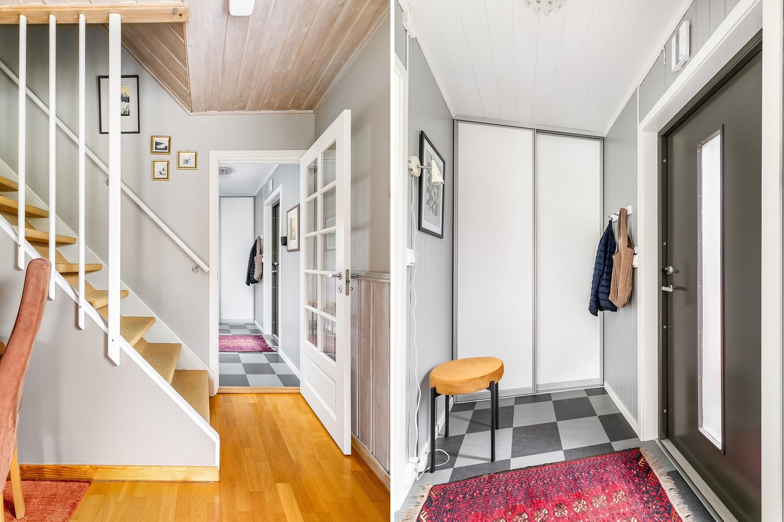Muligheten til å lukke av entreen er spesielt praktisk på kjølige dager. Skyvedørsgarderobe holder yttertøyet lett tilgjengelig. Galleribilde