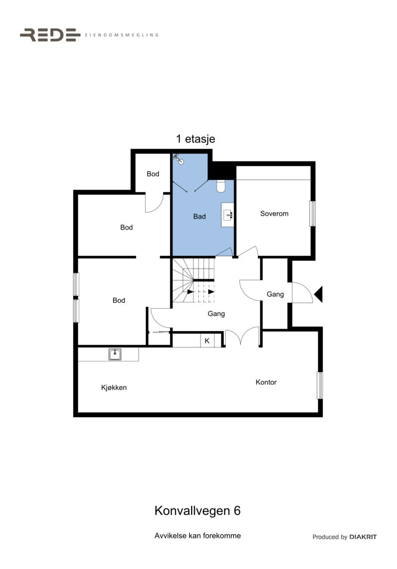 Planskisse sokkeletajse. Kjøkken/kontor er på godkjente tegninger boder (ikke offentlig bruksendret) Galleribilde