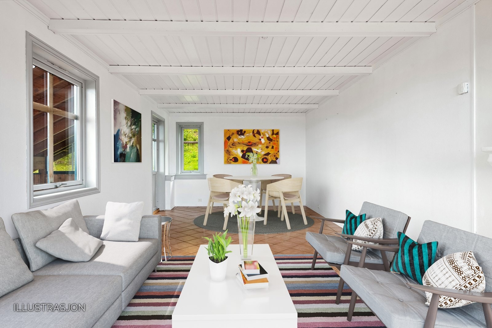 Romslig med plass for både sitte- og spisegruppe (illustrasjon). Galleribilde