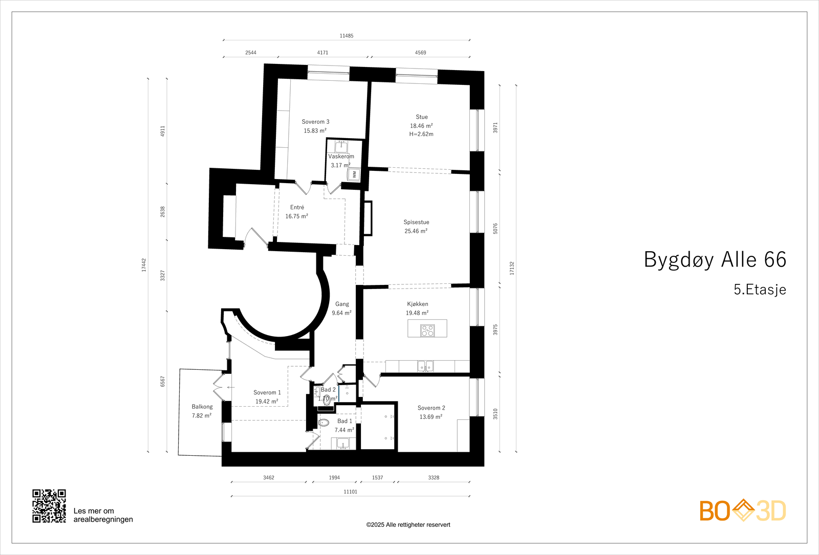Plantegning Bygdøy Alle 66, 5. etasje. Galleribilde