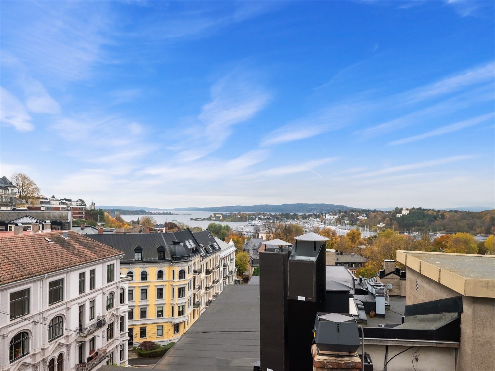 Nydelig utsikt mot Oslofjorden fra takterrassen. Galleribilde