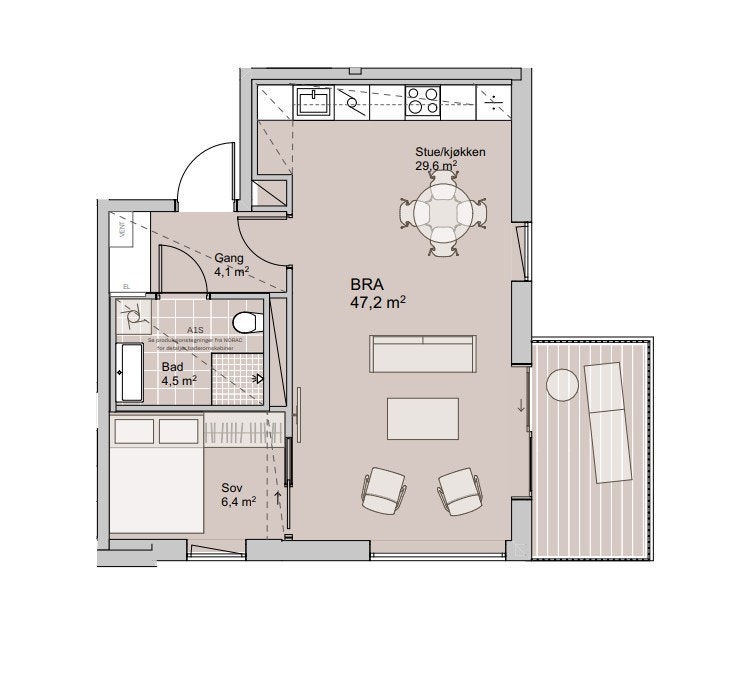 Leiligheten har en utmerket planløsning. Stor 2-roms hvor det er lagt hovedvekt på romslig oppholdsareal. Galleribilde
