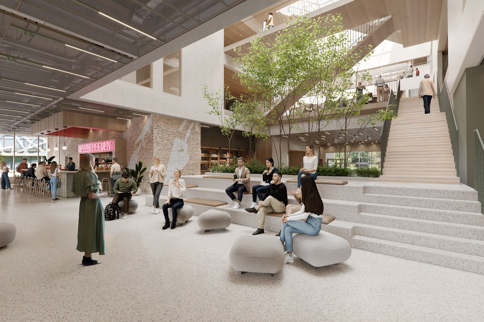 Flott og multifunksjonelt inngangsparti med mulighet for kaffebar og utadrettet virksomhet på gateplan. Galleribilde